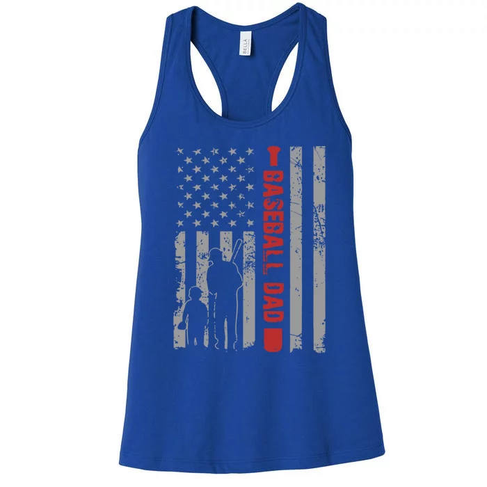 Vintage American Flag Baseball Dad Design American Flag Gift Women's Racerback Tank