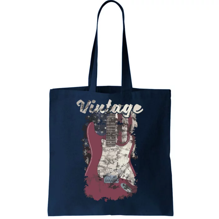 Vintage American Flag Guitar Player Guitarist Gift Tote Bag