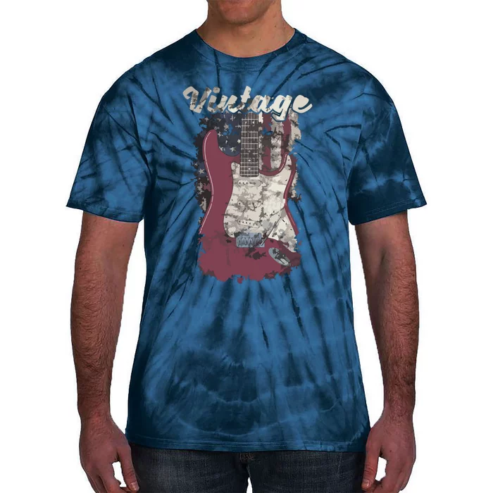 Vintage American Flag Guitar Player Guitarist Gift Tie-Dye T-Shirt