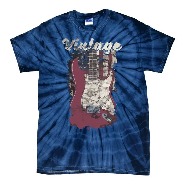 Vintage American Flag Guitar Player Guitarist Gift Tie-Dye T-Shirt