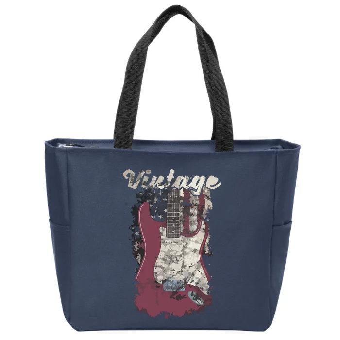 Vintage American Flag Guitar Player Guitarist Gift Zip Tote Bag