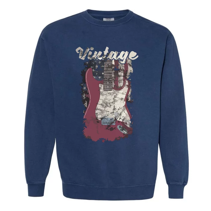 Vintage American Flag Guitar Player Guitarist Gift Garment-Dyed Sweatshirt