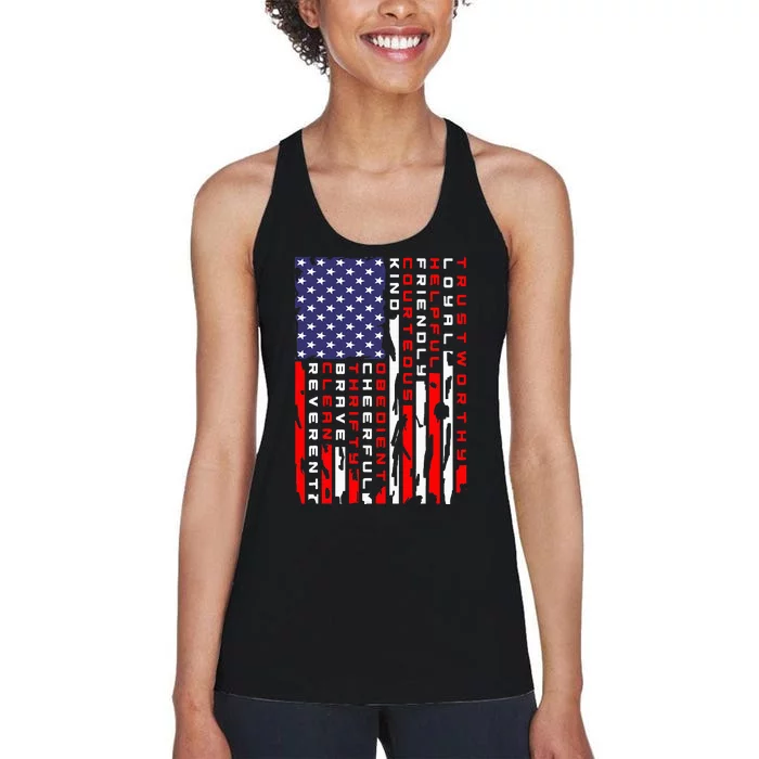 Vintage American Flag Scouting Law Women's Racerback Tank