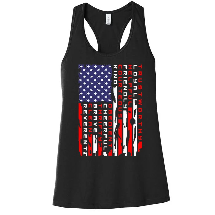 Vintage American Flag Scouting Law Women's Racerback Tank