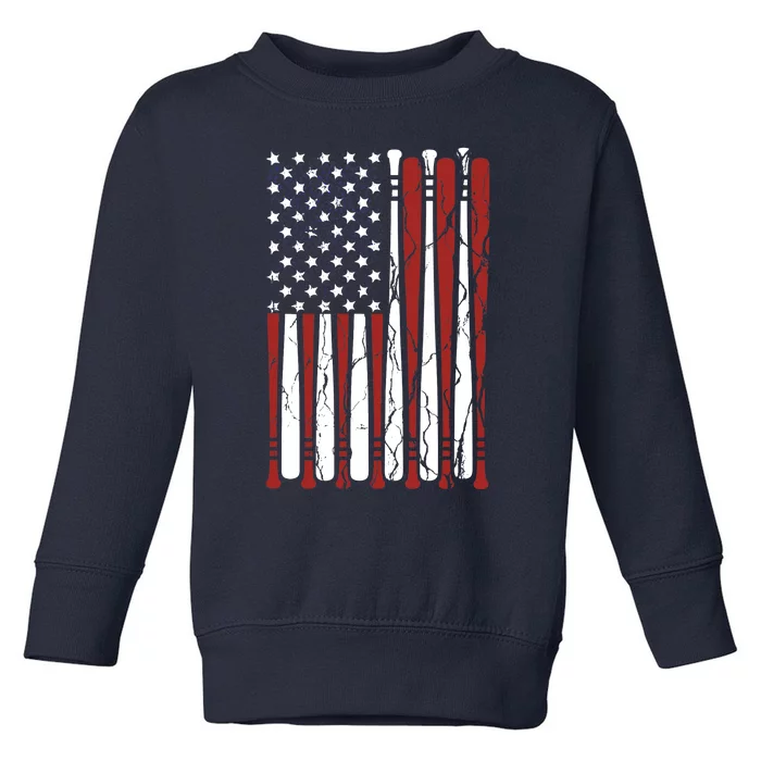 Vintage American Flag Baseball Boy Dad 4th July Toddler Sweatshirt