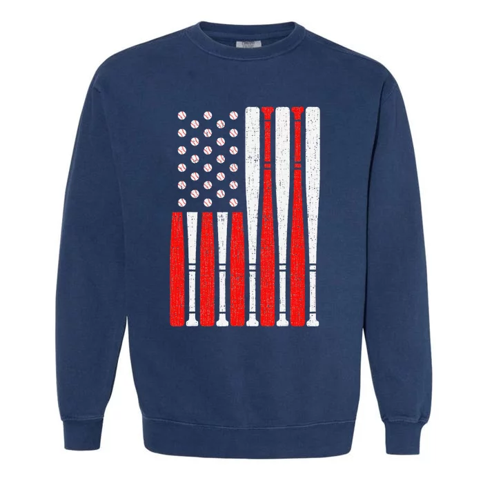 Vintage American Flag Baseball Dad 4th of July Garment-Dyed Sweatshirt