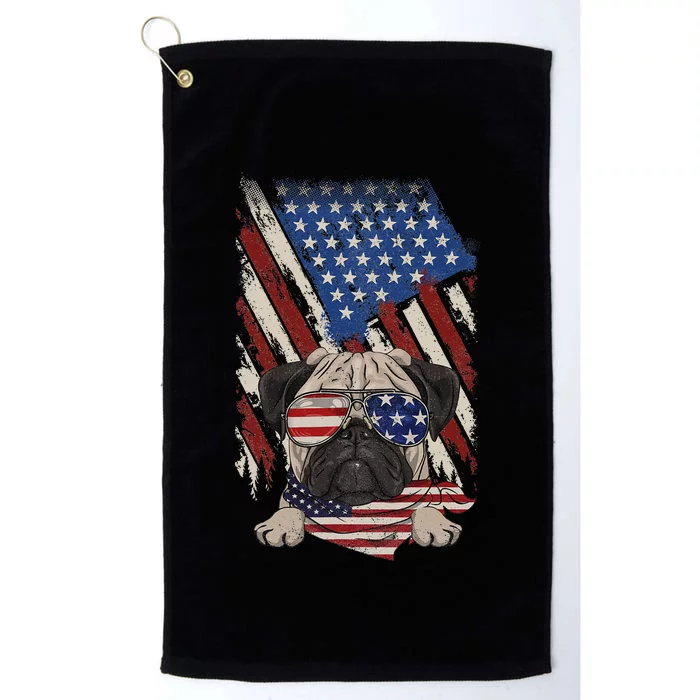 Vintage American Flag Pug Dad Mom Dog Lover 4th of July Platinum Collection Golf Towel