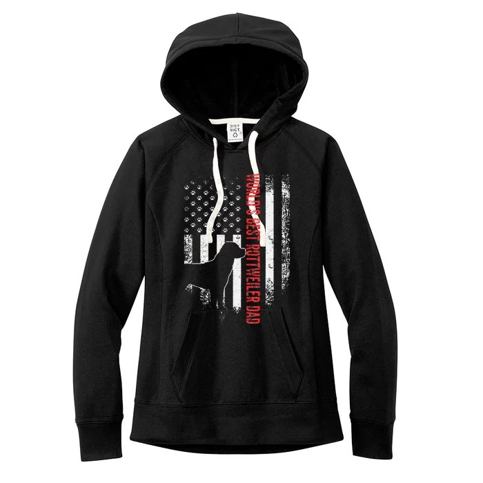 Vintage American Flag World's Best Rottweiler Dad Silhouette Women's Fleece Hoodie