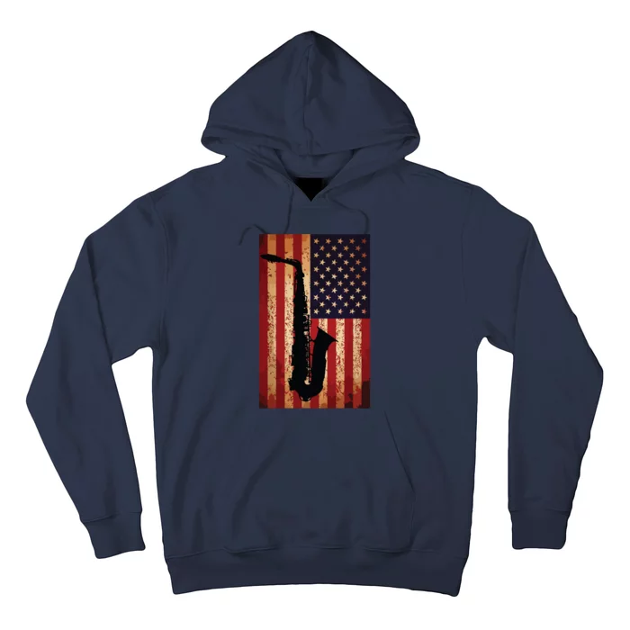 Vintage American Flag Saxophone Funny Sax Music Player Gifts Hoodie