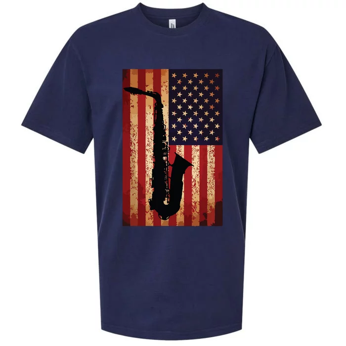 Vintage American Flag Saxophone Funny Sax Music Player Gifts Sueded Cloud Jersey T-Shirt