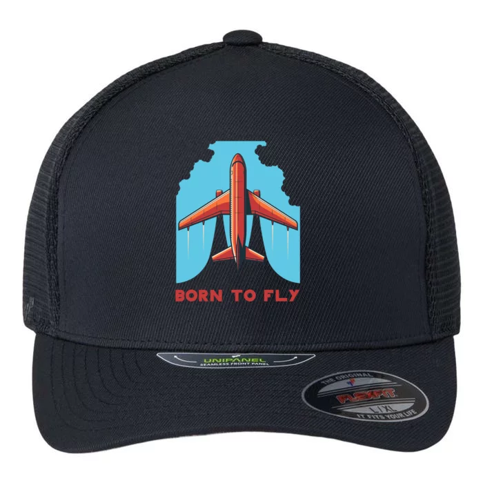 Vintage Airplane Flying Through Clouds Born To Fly Aviation Gift Flexfit Unipanel Trucker Cap