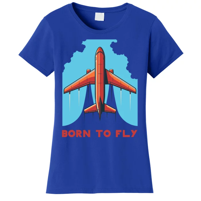 Vintage Airplane Flying Through Clouds Born To Fly Aviation Gift Women's T-Shirt