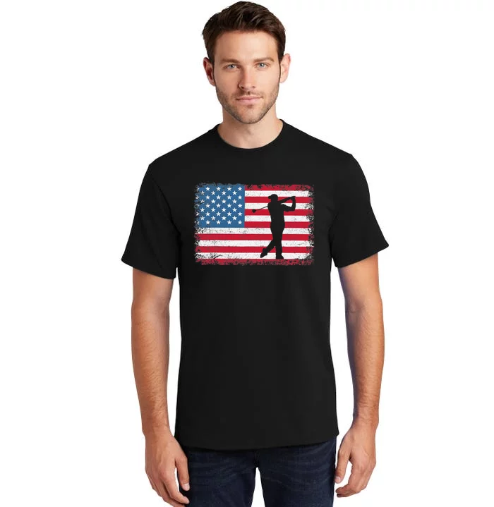 Vintage American Flag Golf Clothing Golfer Love Tall T-Shirt