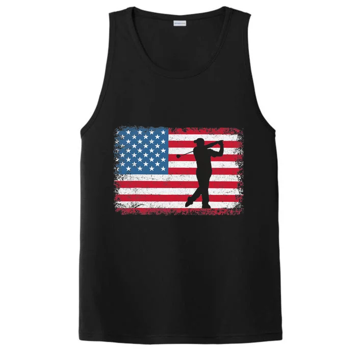 Vintage American Flag Golf Clothing Golfer Love Performance Tank