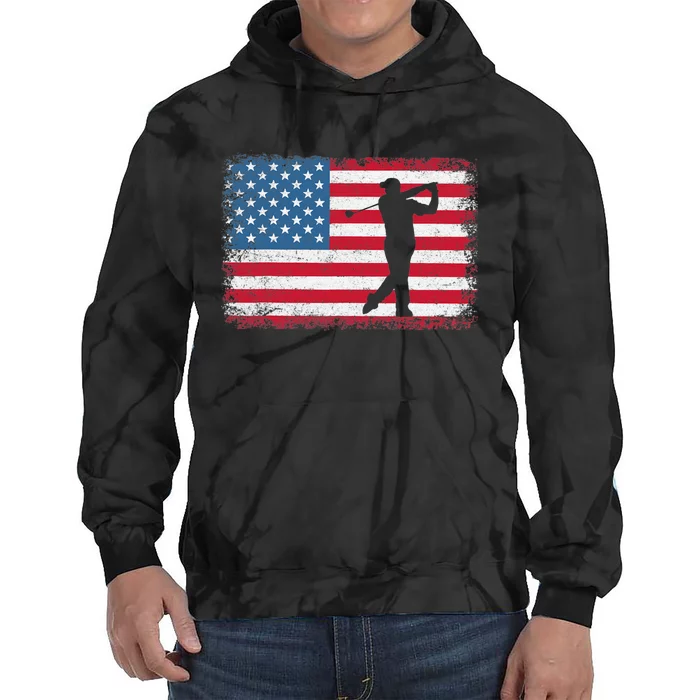 Vintage American Flag Golf Clothing Golfer Love Tie Dye Hoodie