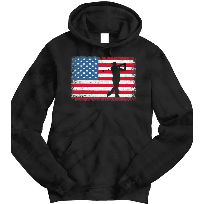 Vintage American Flag Golf Clothing Golfer Love Tie Dye Hoodie