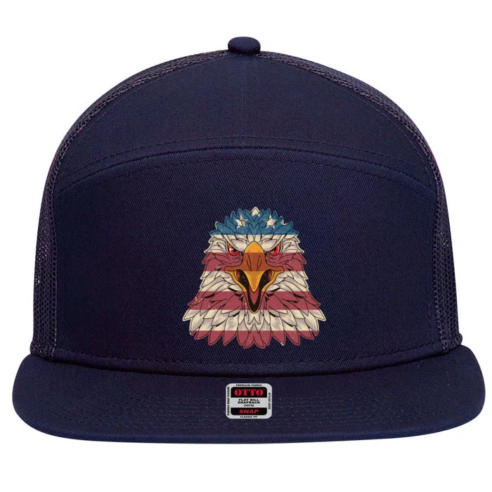 Vintage American Flag Gift Patriotic Eagle Gift 7 Panel Mesh Trucker Snapback Hat