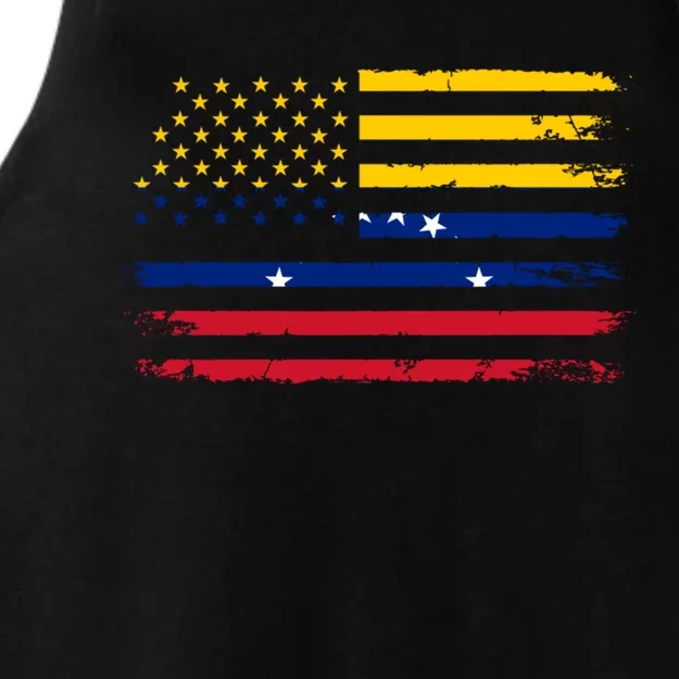 Venezuelan American Flag Venezuelan Roots Funny Ladies Tri-Blend Wicking Tank