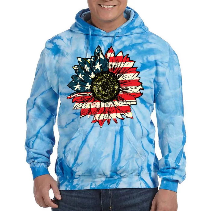 Vintage American Flag Sunflower 4th Of July Tie Dye Hoodie