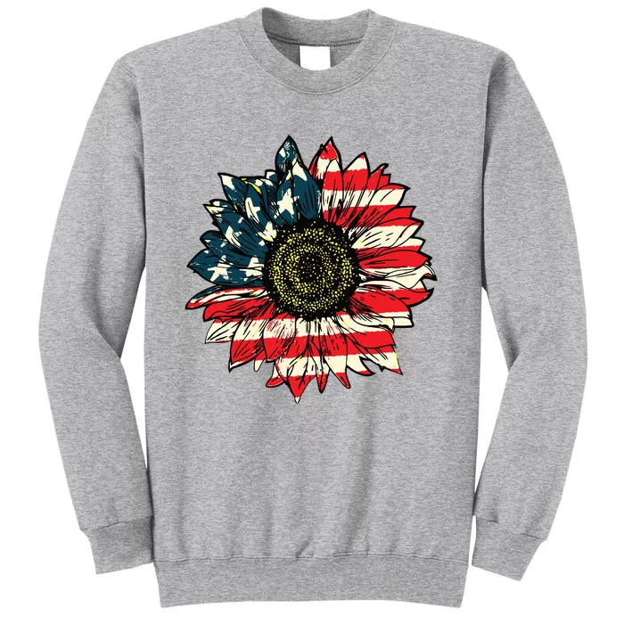 Vintage American Flag Sunflower 4th Of July Tall Sweatshirt