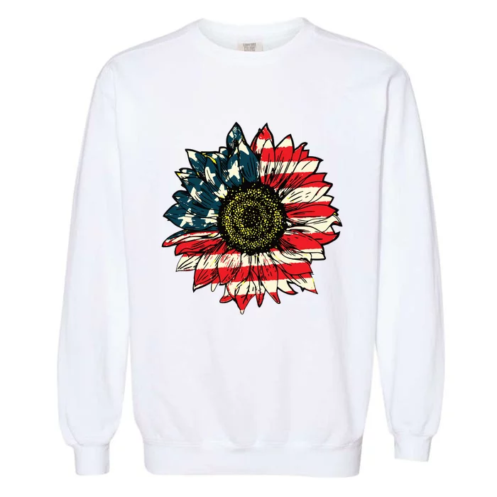 Vintage American Flag Sunflower 4th Of July Garment-Dyed Sweatshirt