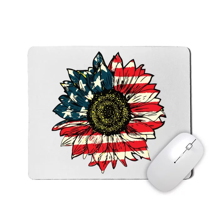 Vintage American Flag Sunflower 4th Of July Mousepad