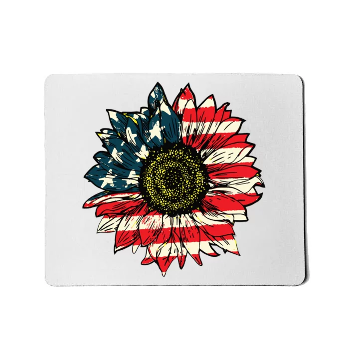 Vintage American Flag Sunflower 4th Of July Mousepad