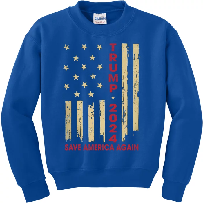 Vintage American Flag Donald Trump 2024 Save America Again Cool Gift Kids Sweatshirt