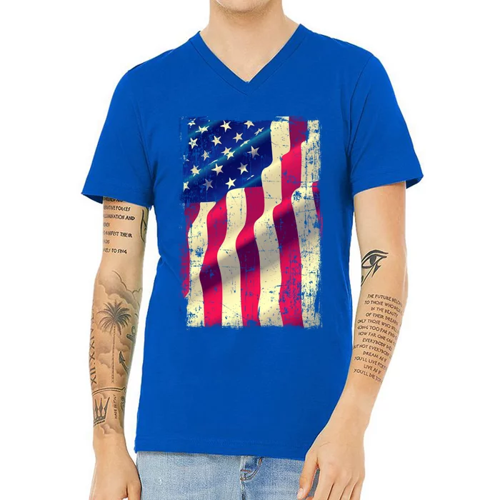 Vintage American Flag Cool Gift V-Neck T-Shirt