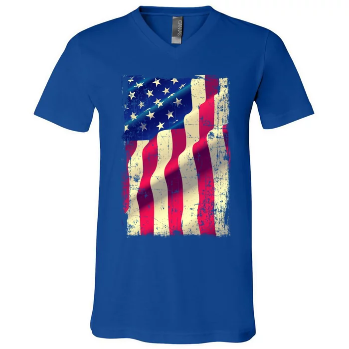 Vintage American Flag Cool Gift V-Neck T-Shirt