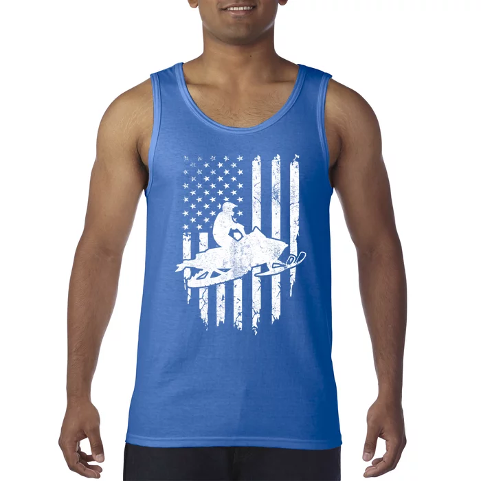 Vintage American Flag Snowmobiling Snowmobile Rider Great Gift Tank Top