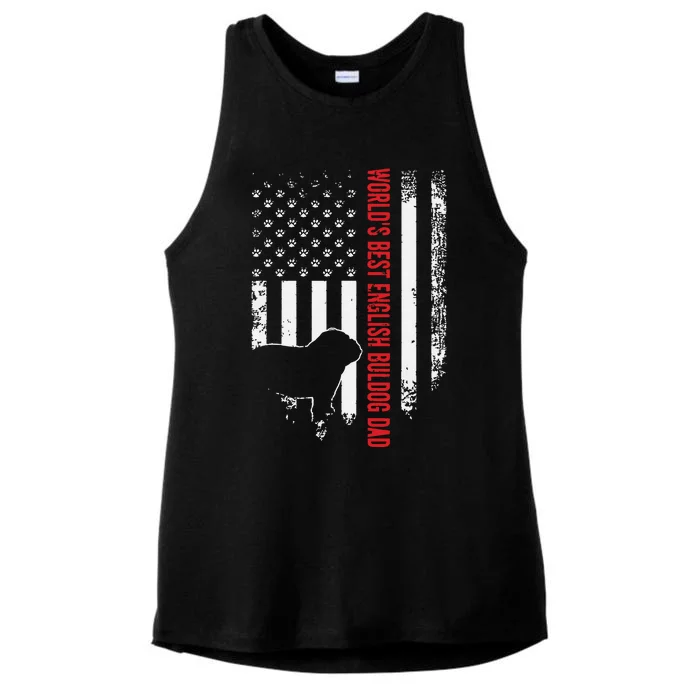 Vintage American Flag Worlds Best English Bulldog Dad Funny Ladies Tri-Blend Wicking Tank