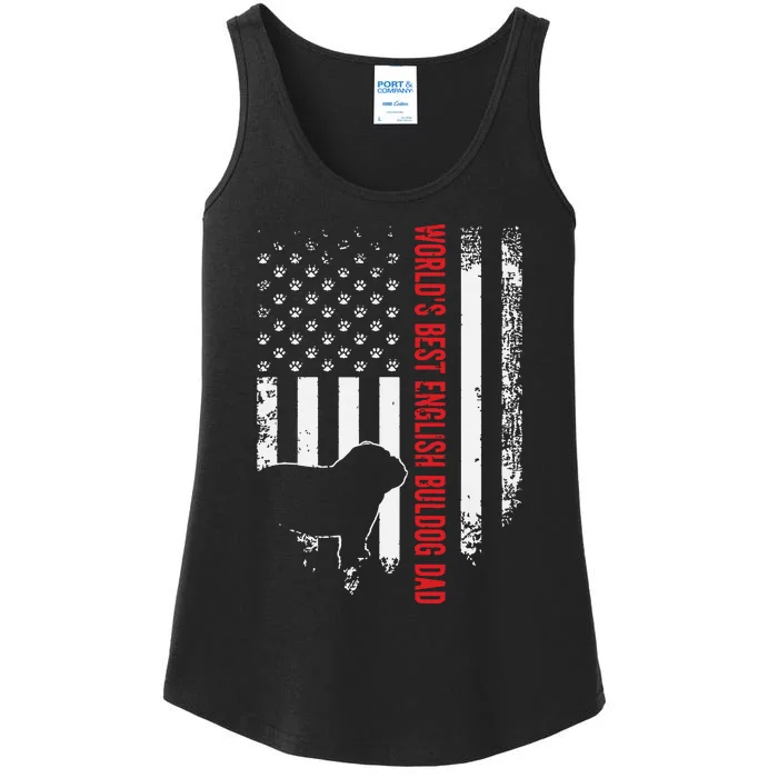 Vintage American Flag Worlds Best English Bulldog Dad Funny Ladies Essential Tank