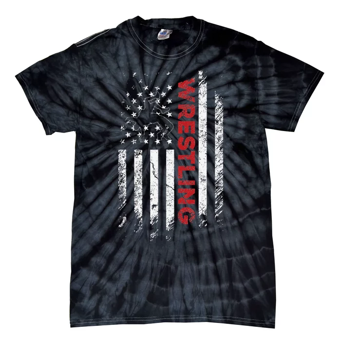 Vintage American Flag Wrestling Patriotic Wrestler Gift Tie-Dye T-Shirt