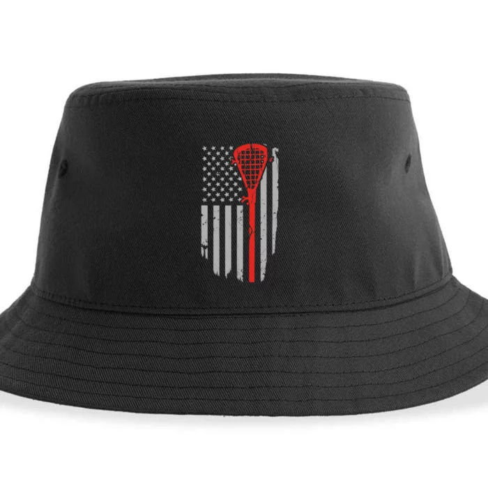 Vintage American Flag Lacrosse, Boy USA Sustainable Bucket Hat