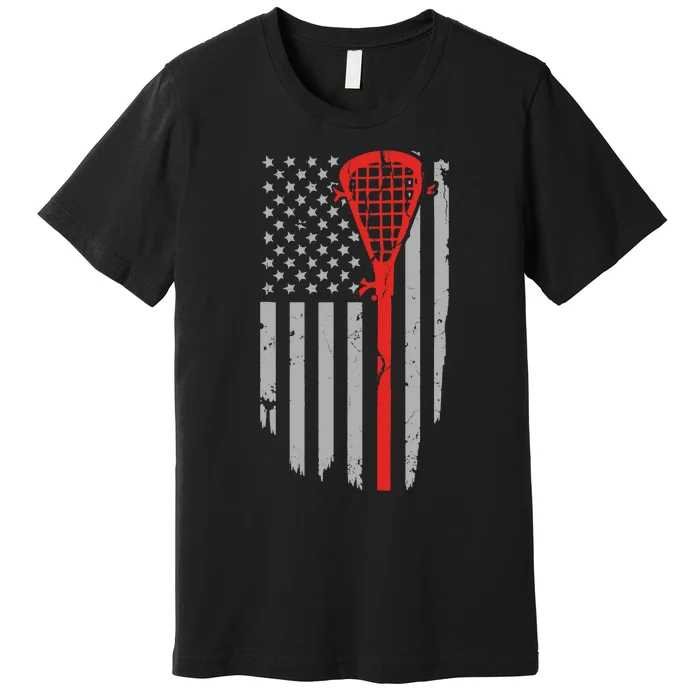 Vintage American Flag Lacrosse, Boy USA Premium T-Shirt