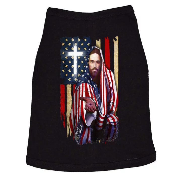 Vintag American Flag And Jesus Happy Independence Day 4th Of July Doggie Tank