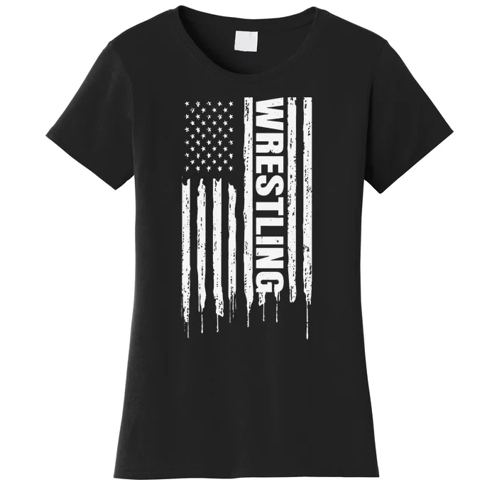 Vintage American Flag Wrestling Funny  Wrestler Women's T-Shirt