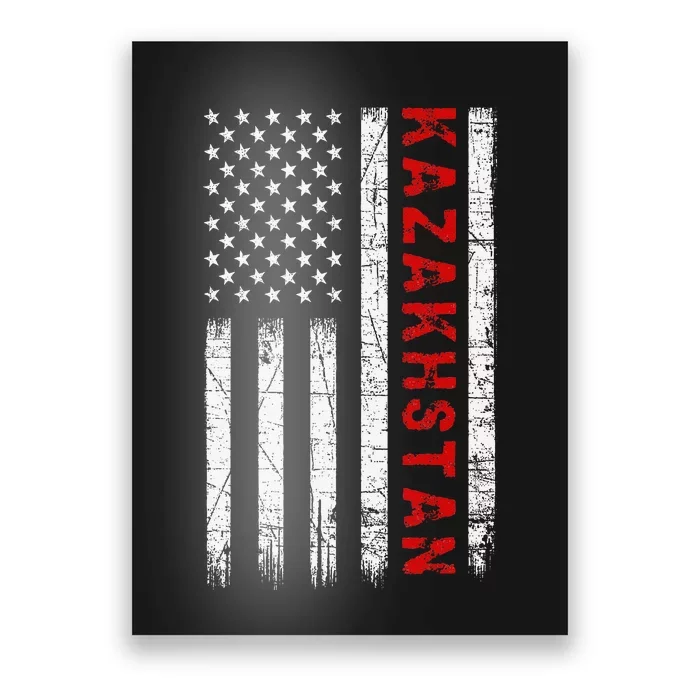 Vintage American Flag Kazakhstani Patriotic Kazakhstan Poster