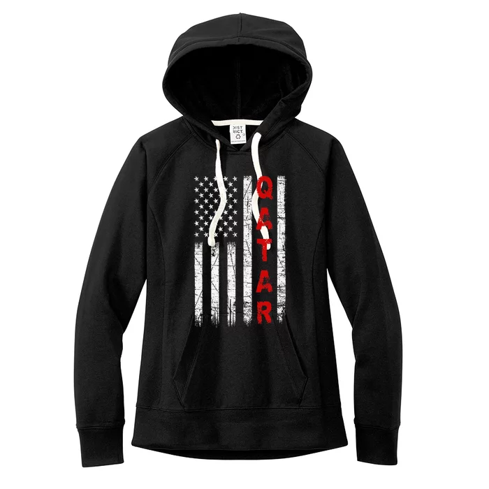 Vintage American Flag Qatari Patriotic Qatar Women's Fleece Hoodie