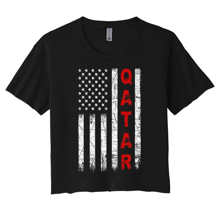 Vintage American Flag Qatari Patriotic Qatar Women's Crop Top Tee