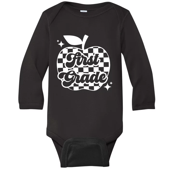 Vintage Apple First Grade Teacher Baby Long Sleeve Bodysuit