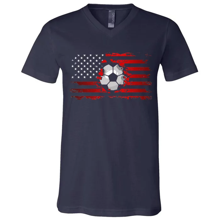 vintage American Flag Soccer Apparel Soccer V-Neck T-Shirt