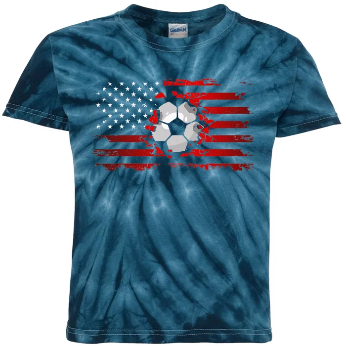 vintage American Flag Soccer Apparel Soccer Kids Tie-Dye T-Shirt