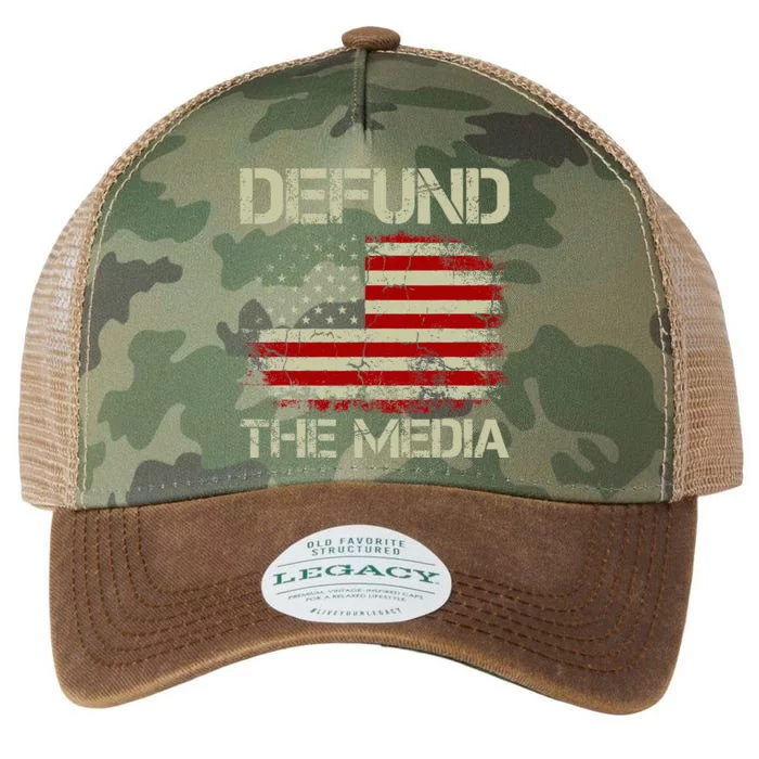 Vintage American Flag Defund The Media Legacy Tie Dye Trucker Hat