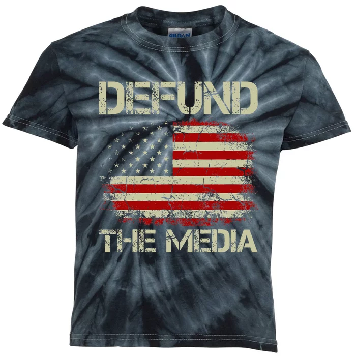 Vintage American Flag Defund The Media Kids Tie-Dye T-Shirt