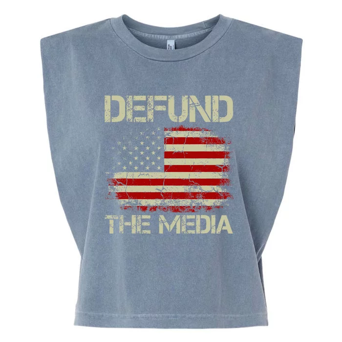 Vintage American Flag Defund The Media Garment-Dyed Women's Muscle Tee