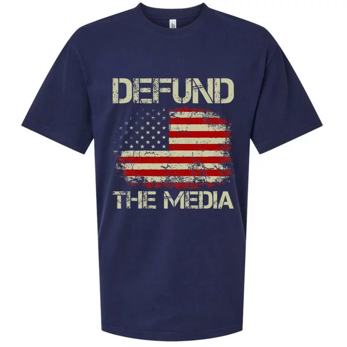 Vintage American Flag Defund The Media Sueded Cloud Jersey T-Shirt