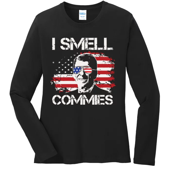 Vintage American Flag Funny Political I Smell Commies Ladies Long Sleeve Shirt