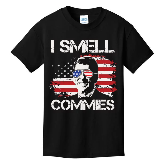 Vintage American Flag Funny Political I Smell Commies Kids T-Shirt